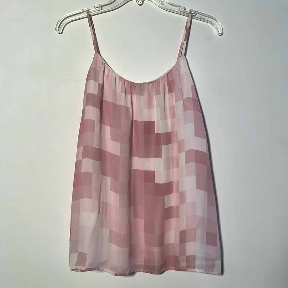 Vince Pink Geo-Block Silk Camisole Top